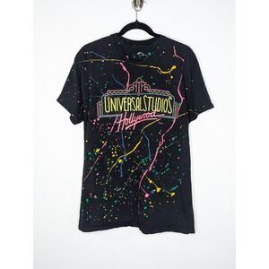 Universal Studios Hollywood T-Shirt Paint‎ Splatter Black Graphic Tee Large